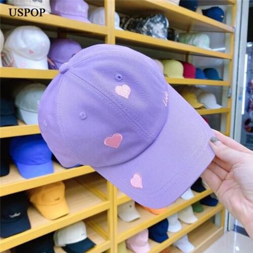 USPOP 2021 New Women Baseball Caps Breathable Cotton Heart Embroidery Baseball Cap Sun Visor Cap Hats