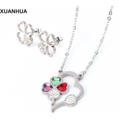 XUANHUA Wholesale Stainless Steel Fashion Zircon Jewellery Wedding Jewelry Sets For Women Valentines Day Gift Dubai Jewelry Sets