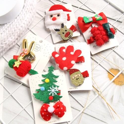Christmas Hair Clip Santa Claus antler Hairpin Christmas Hat Gift Cute Bow Barrette For Women Girls Hair Accessories