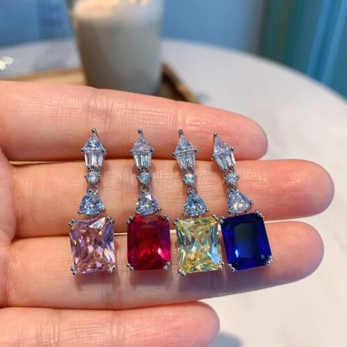 QTT New Arrival 925 Sterling Silver Earrings Ladies Fine Jewelry Dangle Earrings 9*11 Square Cubic Zirconia Women Jewelry