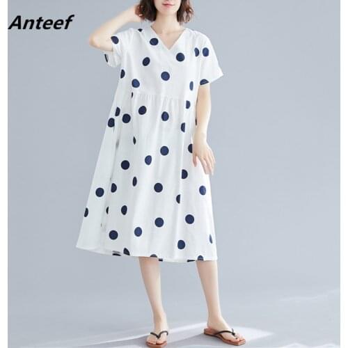Cotton linen plus size vintage Polka Dot women casual loose long summer sun dress elegant clothes 2021 ladies dresses sundress