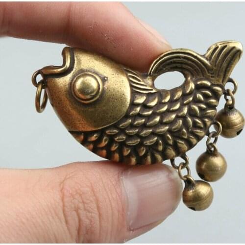 1.9" Collect Curio Chinese Bronze Animal Fish Lucky Goldfish Small Bell Pendant
