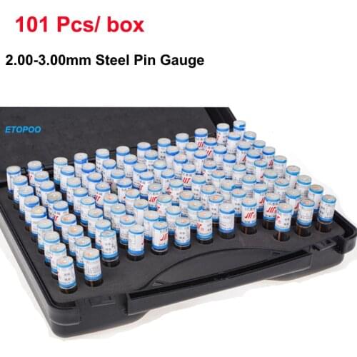 101pcs/box 2.00-3.00mm Precision Steel Pin Gauge Smooth Plug Gauge Hole Gauge set 2.00 3.00 Step 0.01mm Hole Measuring Tool