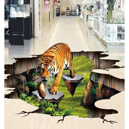 3 d flooring High-end custom pvc wall sticker 3 d Tiger outdoor painting 3d room flooring photo wallpaper for walls 3d