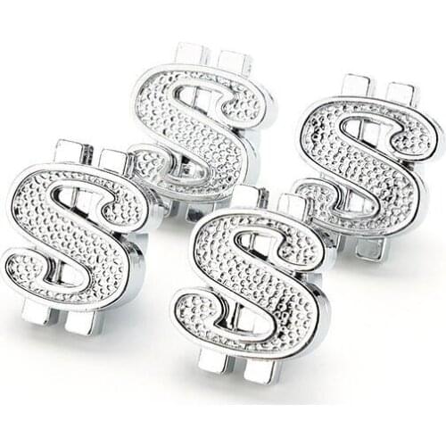 4pcs Valve Caps Dollar Car Truck Tire Air Valve Stem Cover Caps Universal Wheel Rims Silver