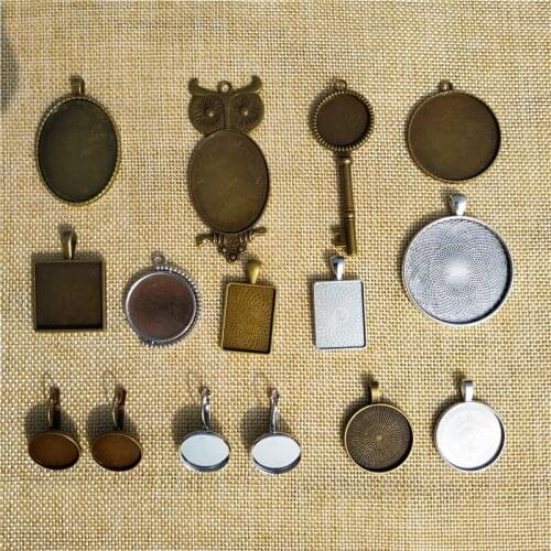 5 Pcs/lot 18-40mm Antique Bronze Cabochon Cameo Base Setting Jewelry Making Findings Oval Square Owl Necklace Earring Pendant