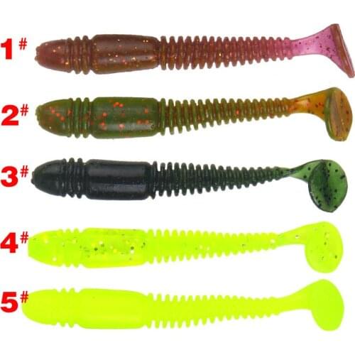 5Pcs/lot Spiral Stripe T Tail Soft Smell Baits 7.5cm/3.1g Sea River Fishing Tackle Soft Bait Fishing Lure Pesca