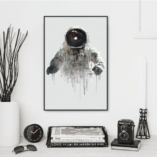 Abstract Watercolor Astronaut Black White Posters for Kids Wall Art Canvas Painting Print Pictures for Living Room Home Decor