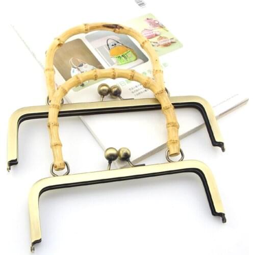 Bamboo Handle 20cm Hole Screw Bronze Gold Box Bag Gold Purse Frame Kiss Clasp Bag Accessories Diy Vintage Frame For Purse