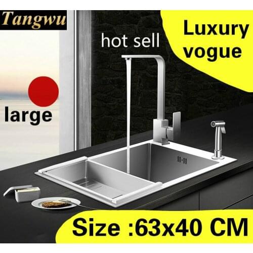Free shipping Apartment high quality kitchen manual sink single trough do the dishes 304 stainless steel hot sell big 63x40 CM