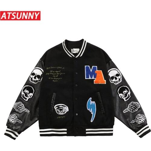 ATSUNNY Hip Hop Baseball Jacket Harajuku Retro Varsity Jacket Casual Mens cotton Jacket Fashion Coat Streetwear Tops windbreaker