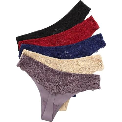 Ice Silk Traceless One Piece Underwear Womens Sexy Lace Thong Low Waist Invisible T-pants