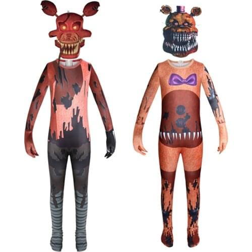 Anime Children Five Nights at Freddys Cosplay Costume Boys Girls Halloween Christmas Performance Jumpsuits+Mask Dress-up C43M30