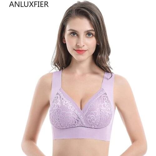 H9682 Large Size Bra Women No Steel Ring Gather Comfortable Breathable Underwear Bras Wide Shoulder Strap Lace Lingerie Bra