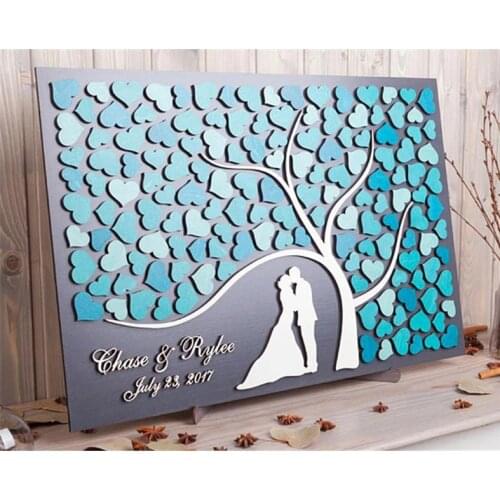 Custom 3D Wedding Guest Book,Personalized Wooden Wedding Guest Book with Colorful Heart and Couple Silhouette,Bridal Shower