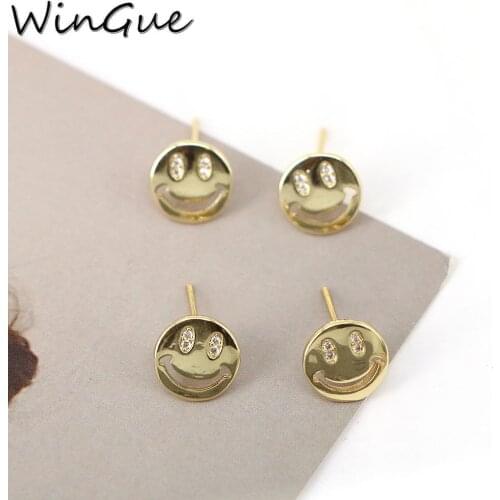 Dainty Happy Face Earring 2021 Smile Face Earrings For Women Girl Cherry Crystal Stud Earrings Brincos Fashion Jewelry
