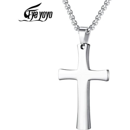 EyeYoYo Male Classic Cross Pendant Necklace For Men Stainless Steel Necklace Statement Cruz Jewelry Link Chain