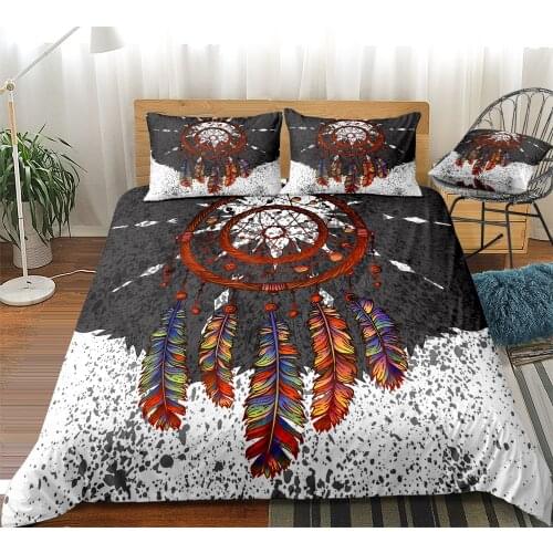 Dreamcatcher Bedding Set Boho Duvet Cover Set Chic Feather and Net Bed Line Vintage Bohemia Bedclothes Drop Ship
