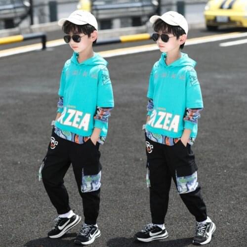 Fashion Kids Clothes Spring Autumn Cotton School Uniform Sport Suit Boys Clothing Letters Hooded Coat+Pants Boys Tracksuit Sets