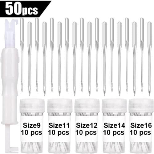 LMDZ 50Pcs Sewing Machine Needle With Threader 5 Types Sharp for All Low Shank Snap-On Singer Brother Janome Sewing Machine