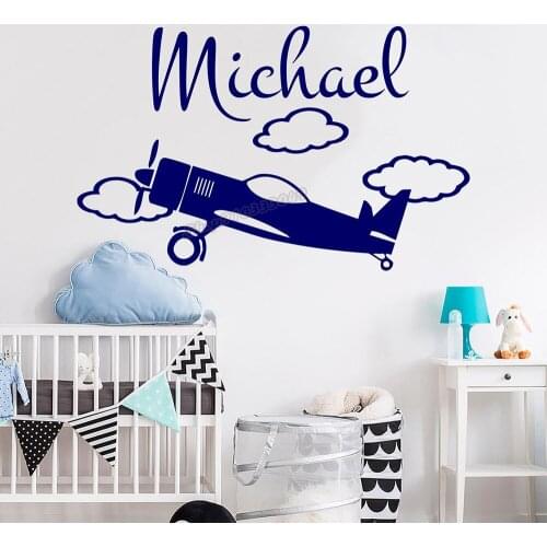 Boy Name Wall Decal Plane Decal Vinyl personalized Name Wall Stickers Airplane Stickers for Nursery Boys Room Decor Decal B335