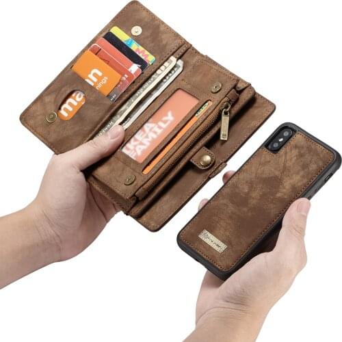 Multifunctional Split Wallet Leather Pouch Bag Cover For iPhone 6 6S 7 8 Plus X XR XS Max Phone Case Money Card Pocket Zipper