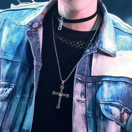 Men Vintage Titanium Steel Jesus Cross Pendant Chain Necklace Party Jewelry Gift Pendant Women Chain Necklace Party Jewelry Gift