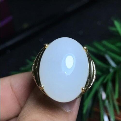 Natural White Hetian Jade Man Ring 925 sterling silver Wholesales Fine jewelry 15*20mm gem