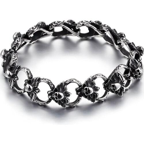 HAOLYNJOY New Punk Skull Charm Bracelets Men Stainless Steel Link Chain Bracelet & Bangle Male Rock