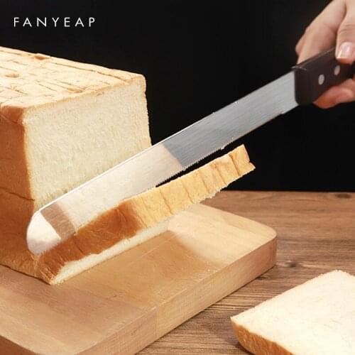 Wooden handle bread knife toast slicer serrated knife stainless steel cake coarse tooth spatula