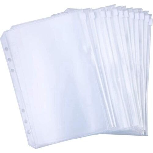 100 Binder Pockets 6-Hole Zipper Binder Bag File Folder Waterproof PVC Bag Document Bag