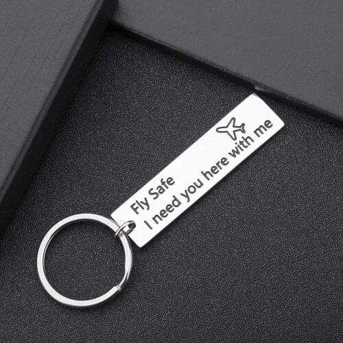 Pilot Gift Fly Safe Keychain Flight Attendant I Need You Here with Me for Staff Airline Worker Husband Boyfriend