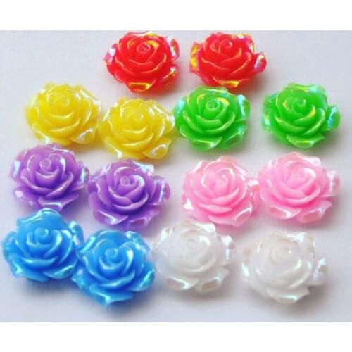Fit For DIY Phone Embellishment 21mm 28pcs/Lot AB Color Flat Back Resins Cabochon Scrapbook, 3D Resin Rose Flower