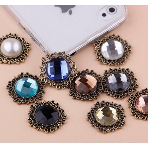 2017New 100Pcs Retro 24mm Round Lace Acrylic Alloy Buttons for DIY hair accessories or phone case decoration ZJ151