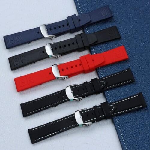 Nature Rubber Silicone / Carbon Fiber Watch band 20mm Watchband Bracelet For Breitling strap Navitimer Avenger Folding Buckle