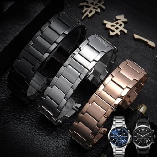 Watch Bands Stainless Steel for Armani AR2452 AR2453 AR2448 Watch Strap Watchband Butterfly Buckle Scrub Black Silver Rose Gold
