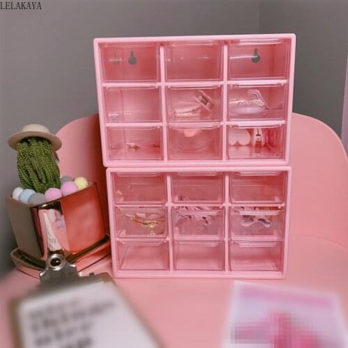 Pink Plastic Desktop Drawer Storage Box sakura Action Figure Women Girls Nine Grid Jewelry Cosmetic Earrings Makeup Organizer