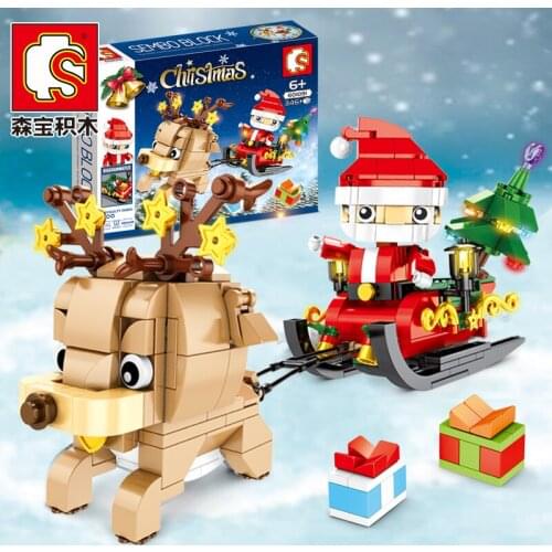 SEMBO Santa Sleigh Reindeer Gift Christmas Cabin Assembled Building Blocks Compatible Bricks Toys For Boys and girls Girl