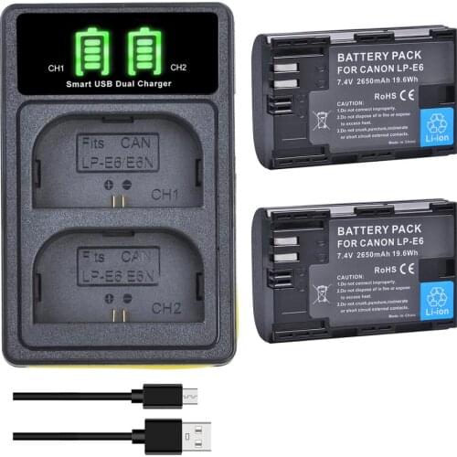 LP-E6 LP E6N Battery Charger Set, Compatible with Canon EOS 5D Mark II, III, IV, 6D, 60D,6D Mark II, 7D Mark II,70D, 80D 2650mAh