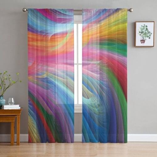 Youth Bedroom Sheer Curtains Colorful Feather Smoke Kitchen Study Curtains Living Room Holiday Decor Tulle Curtains