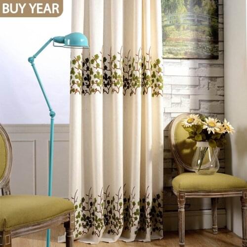 Modern Curtains for Living Dining Room Bedroom Chinese Garden Curtain Cotton Embroidered Fabric Curtain Morden Tulle Custom Made