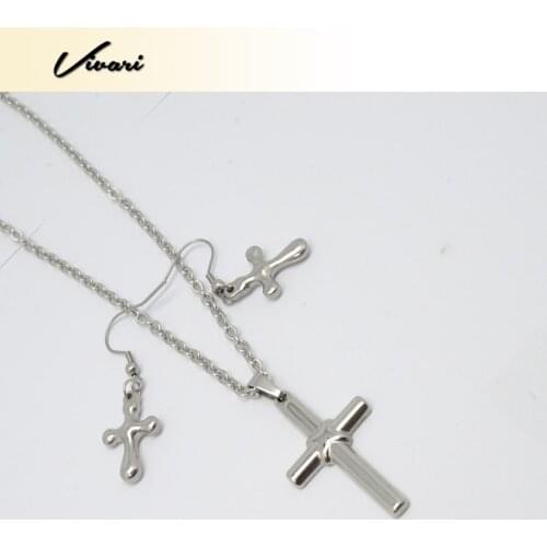 Vivari 2018 Fashion Stainless Steel Jewelry Set Necklace Women Cross Earrings For Women Blue Cross Shape Pendant Silver Color