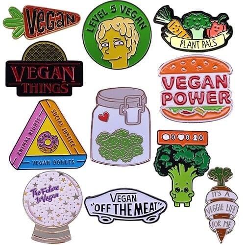 Vegan Vegeterian Veganism Hard Enamel Pin Collecting Plant Pals Metal Cartoon Brooch Vegan Off The Meat Lapel Badges
