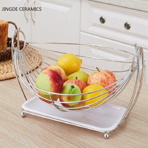 1pc Modern Style Metal Fruit Vegetable Storage Bowls Kitchen Eggs Baskets Holder Living Room Ornaments Kitchen Storage Tools