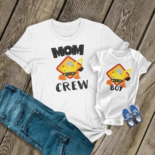 1PC Construction Crew Mom&boy Coordinating Construction Family Shirts Digger Dump truck Matching tops Construction tees