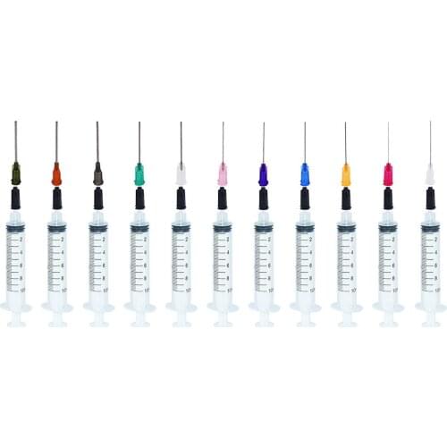 10ml/10cc Syringes with Plastic 1.5 Inch Fill Dispensing Needle Pack of 11
