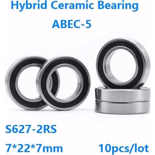 10pcs/lot S627-2RS S627RS 7*22*7mm Double rubber cover ABEC-5 Stainless Steel hybrid Si3N4 ceramic ball bearings Bicycle Bearing