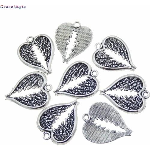10pcs/pack antique Jewelry Heart Wing Feather Pendant Charms Zinc Alloy Necklace Party Jewelry Women Men DIY Findings Accessory