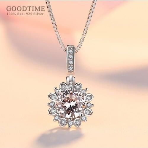 Fashion Pure 925 Sterling Silver Pendant Necklace For Women Girl Chrysanthemum Zircon Rhinestone Necklace Valentines Day Gift