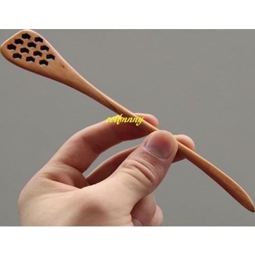 1000pcs/lot Can customize Logo 18.5cm Wooden Carving Honey Stirring Honey Spoons Honeycomb Carved Honey Dipper Kitchen Tool